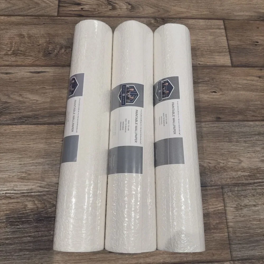 3 Rolls Scott Living Series Textured Paintable Design Large Wallpaper Roll Vinyl